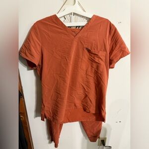 Orange V-Neck Scrub Set